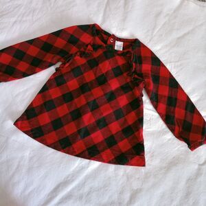 Carters Just One You Toddler Girl Buffalo Plaid Red Black Long Blouse 18 Months